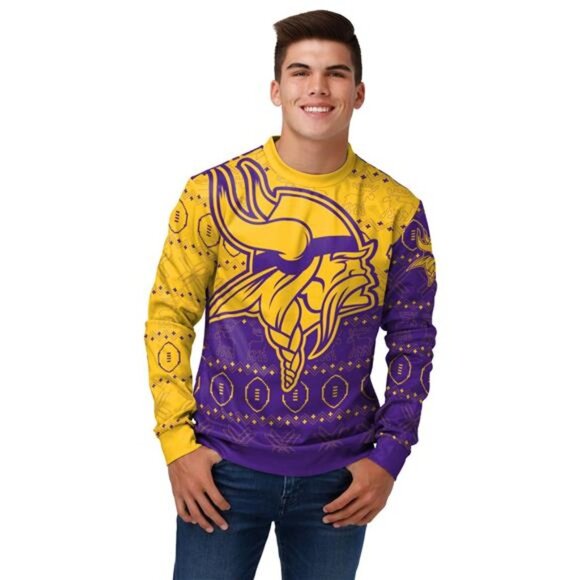 NEW Men's NFL Minnesota Vikings Ugly Printed Sweater - Picture 4 of 5
